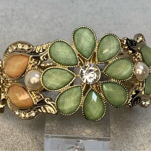 Light green peach blue floral flower clamper bracelet costume jewellery